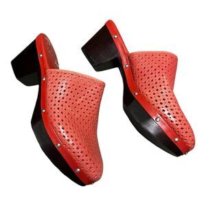 Adidas Rockport Coral Pink Leather Clogs Adiprene Comfort size 9